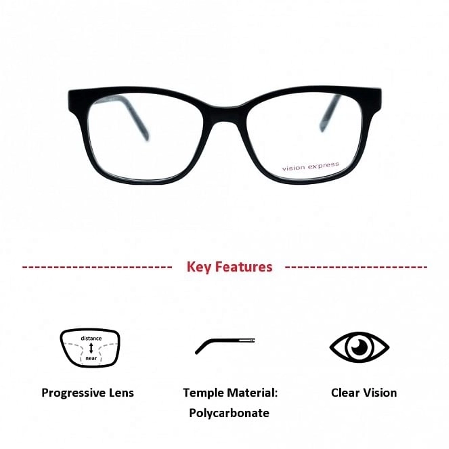 Full Rim Polycarbonate Square Black Medium Vision Express 12034 Eyeglasses
