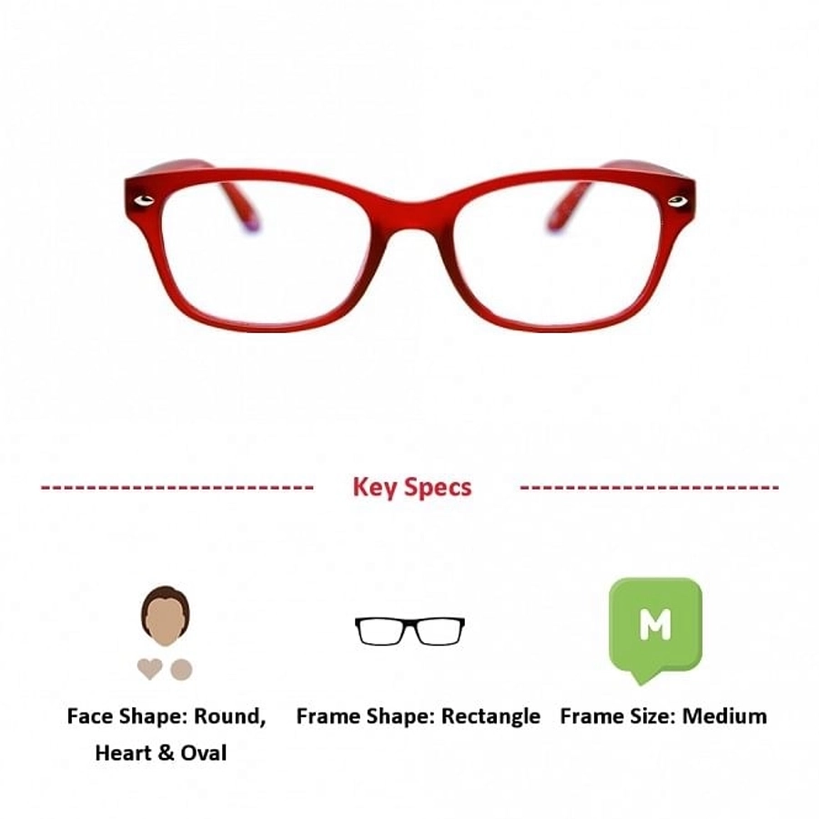 Blue Shield (+1.50 Power) Computer Glasses: Full Rim Rectangle Red Polycarbonate Women Medium HFCU08RD