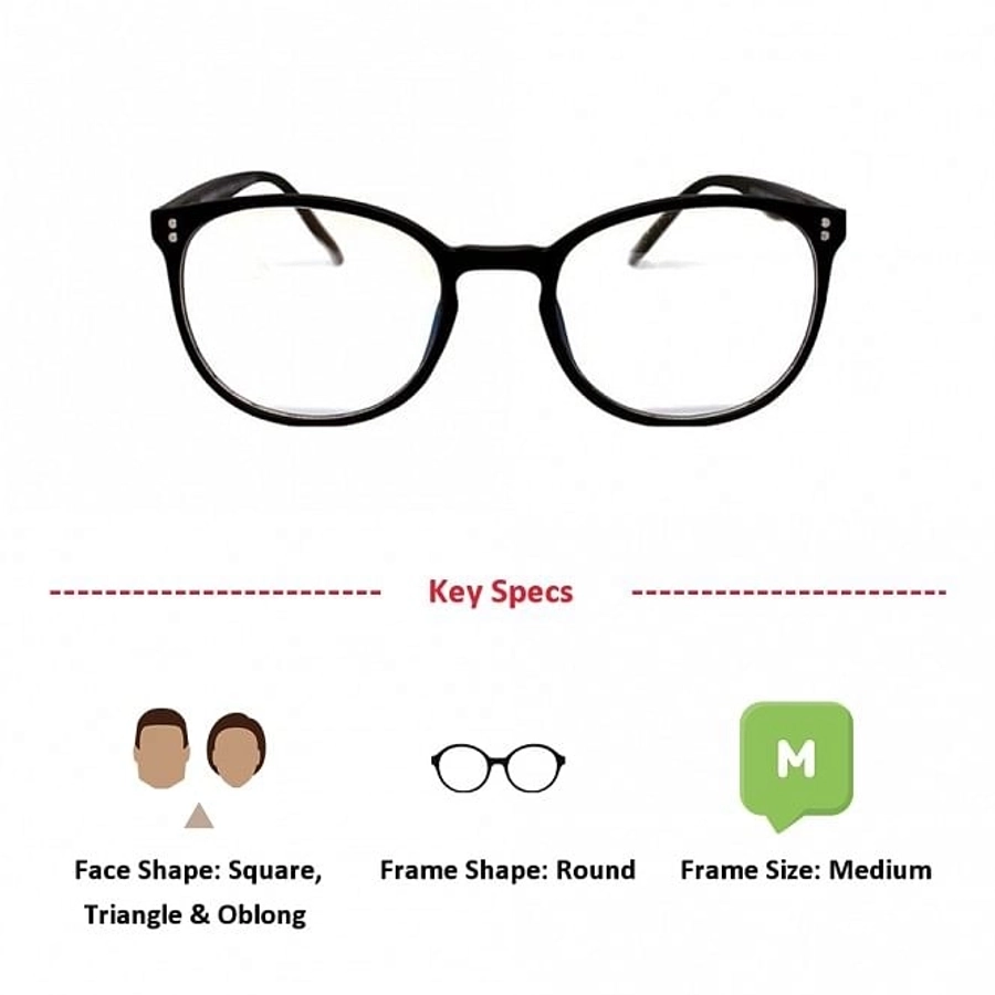 Blue Shield (Zero Power) Computer Glasses: Full Rim Round Black Polycarbonate Unisex Medium HFEU01