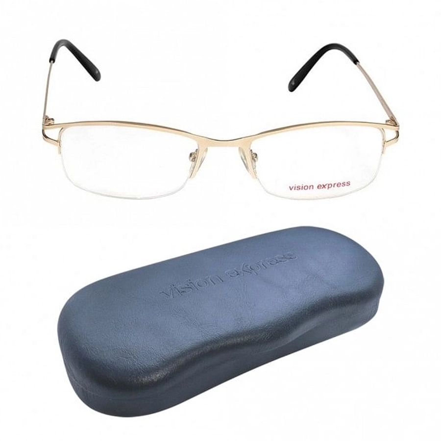 Blue Shield (Zero Power) Computer Glasses: Half Rim Oval Gold Metal Small 49048