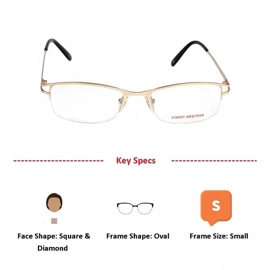 Blue Shield (Zero Power) Computer Glasses: Half Rim Oval Gold Metal Small 49048