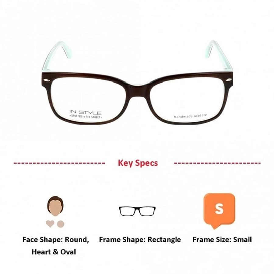Blue Shield (Zero Power) Computer Glasses: Full Rim Rectangle Brown Acetate Small ISBF03 