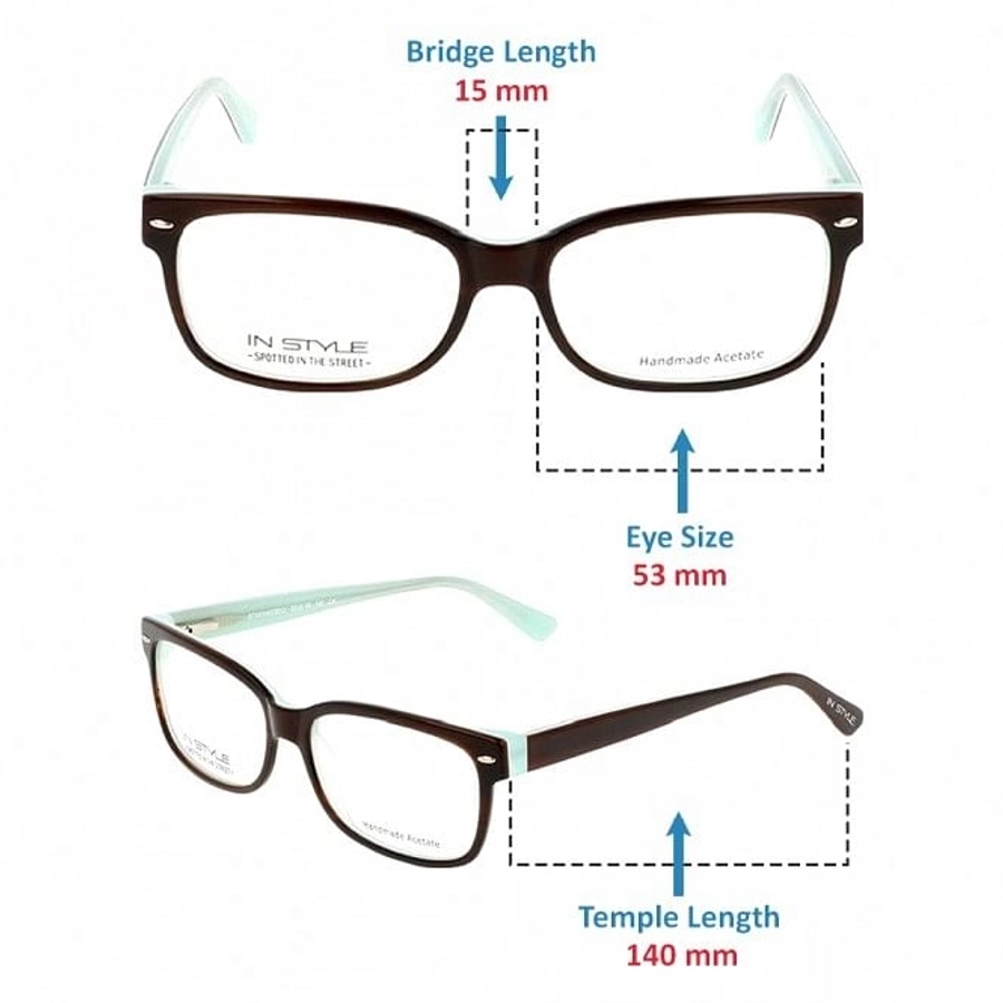 Blue Shield (Zero Power) Computer Glasses: Full Rim Rectangle Brown Acetate Small ISBF03 