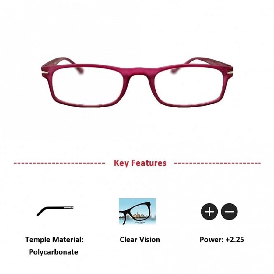 Pink Rectangle (+2.25 Power) Polycarbonate Medium HFDU02PN Reading Glasses