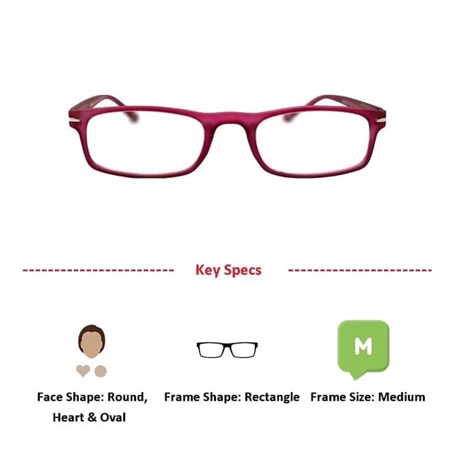 Pink Rectangle (+2.25 Power) Polycarbonate Medium HFDU02PN Reading Glasses