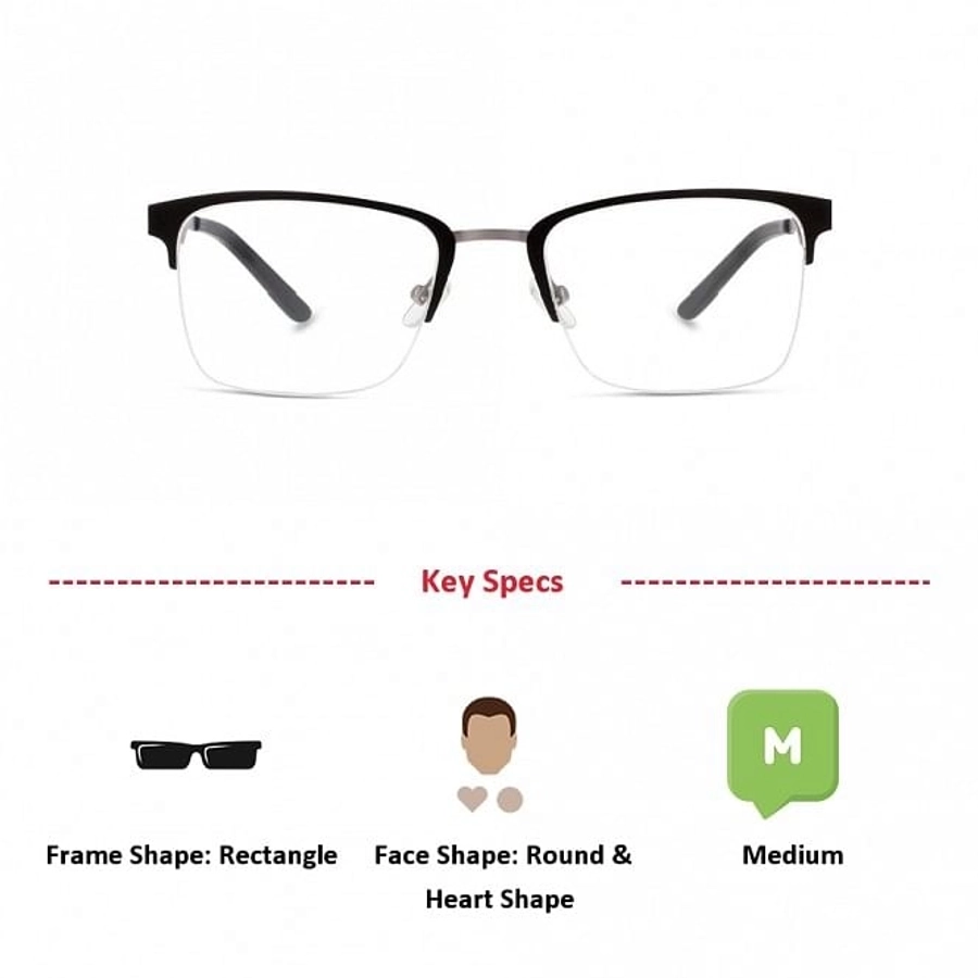 Half Rim Aluminium Rectangle Black Medium Julius JUFM03 Eyeglasses