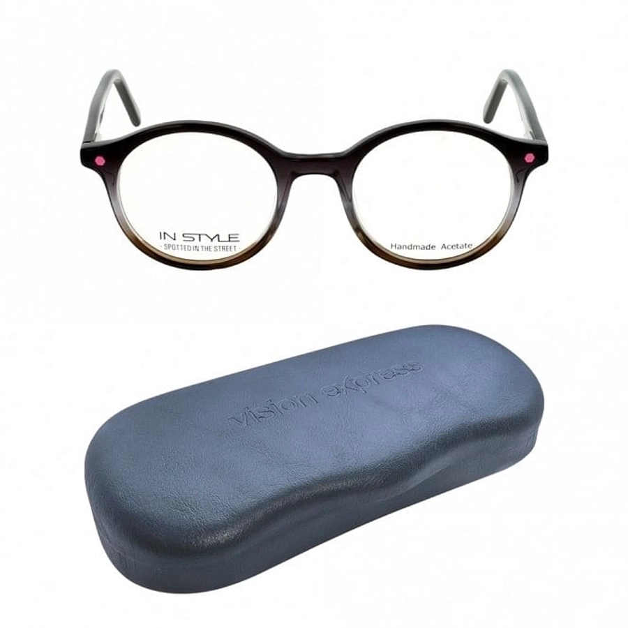Full Rim Acetate Round Gun Metal Small In Style ISEF07 Eyeglasses