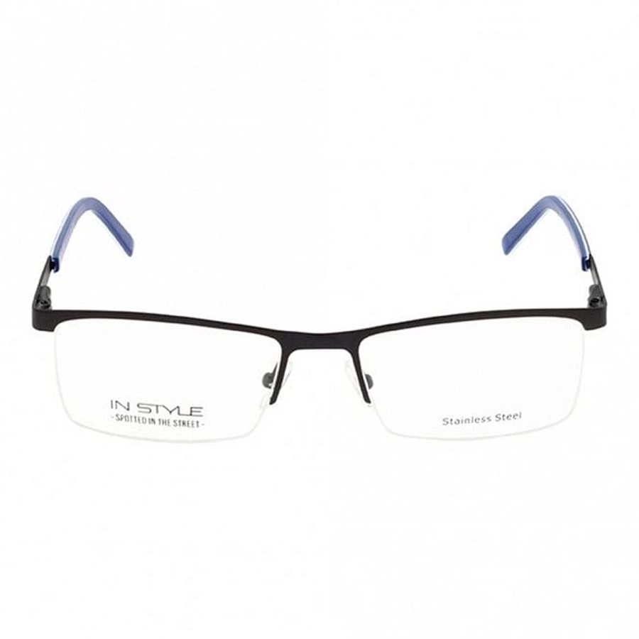 Half Rim Stainless Steel Rectangle Blue Large In Style ISFM11 Eyeglasses