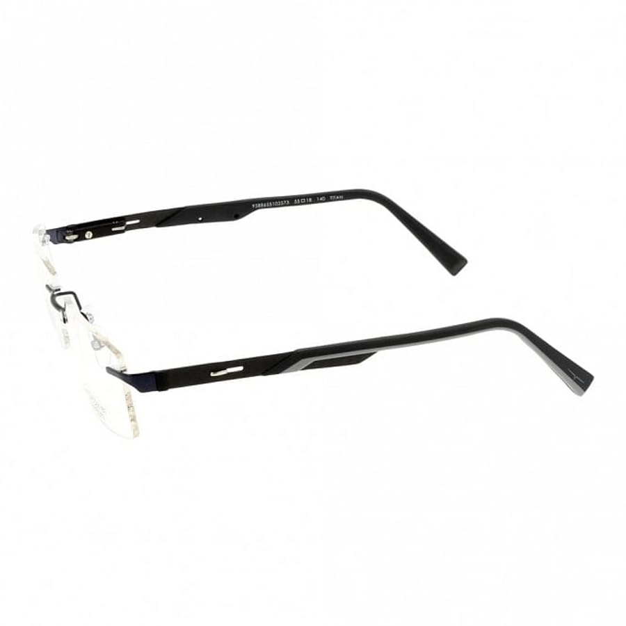 Rimless Metal Rectangle Black Men Large Light Fly LFAM25 Eyeglasses