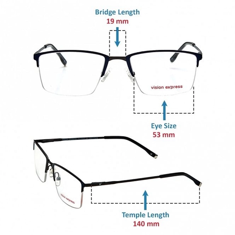 Half Rim Metal Rectangle Blue Medium Vision Express 29442 Eyeglasses