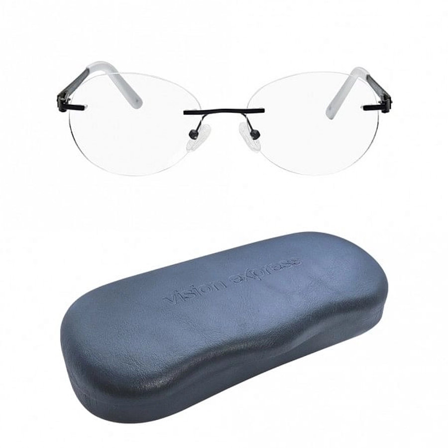 Rimless Metal Rectangle Blue Medium Vision Express 29445 Eyeglasses