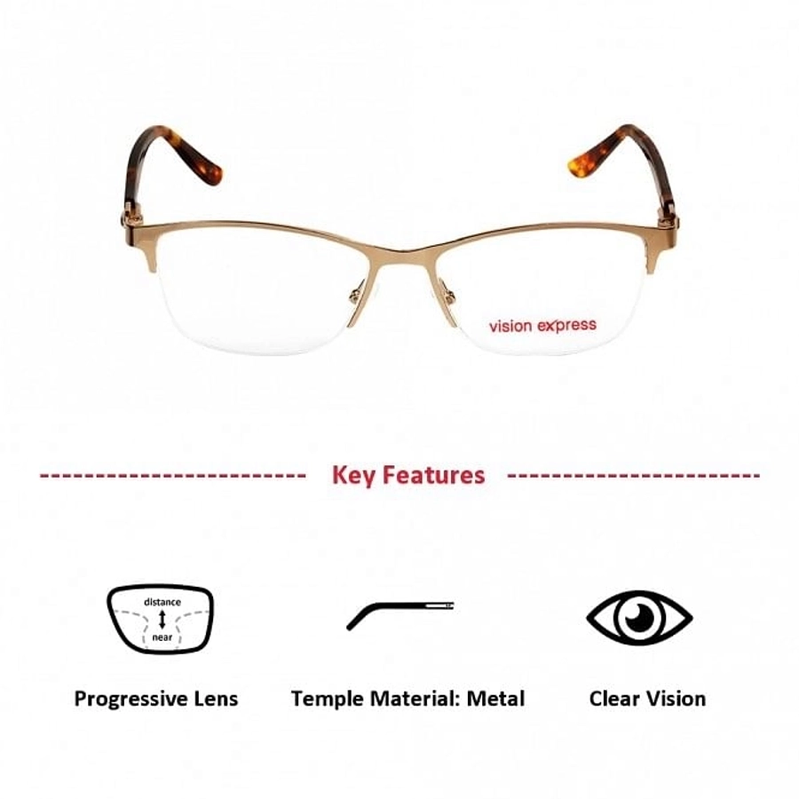 Half Rim Metal Rectangle Gold Medium Vision Express 49050 Eyeglasses