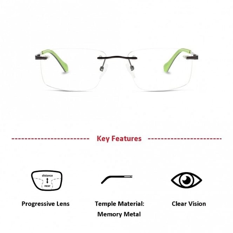 Rimless Monel Rectangle Grey Medium Activ ACHM09 Eyeglasses