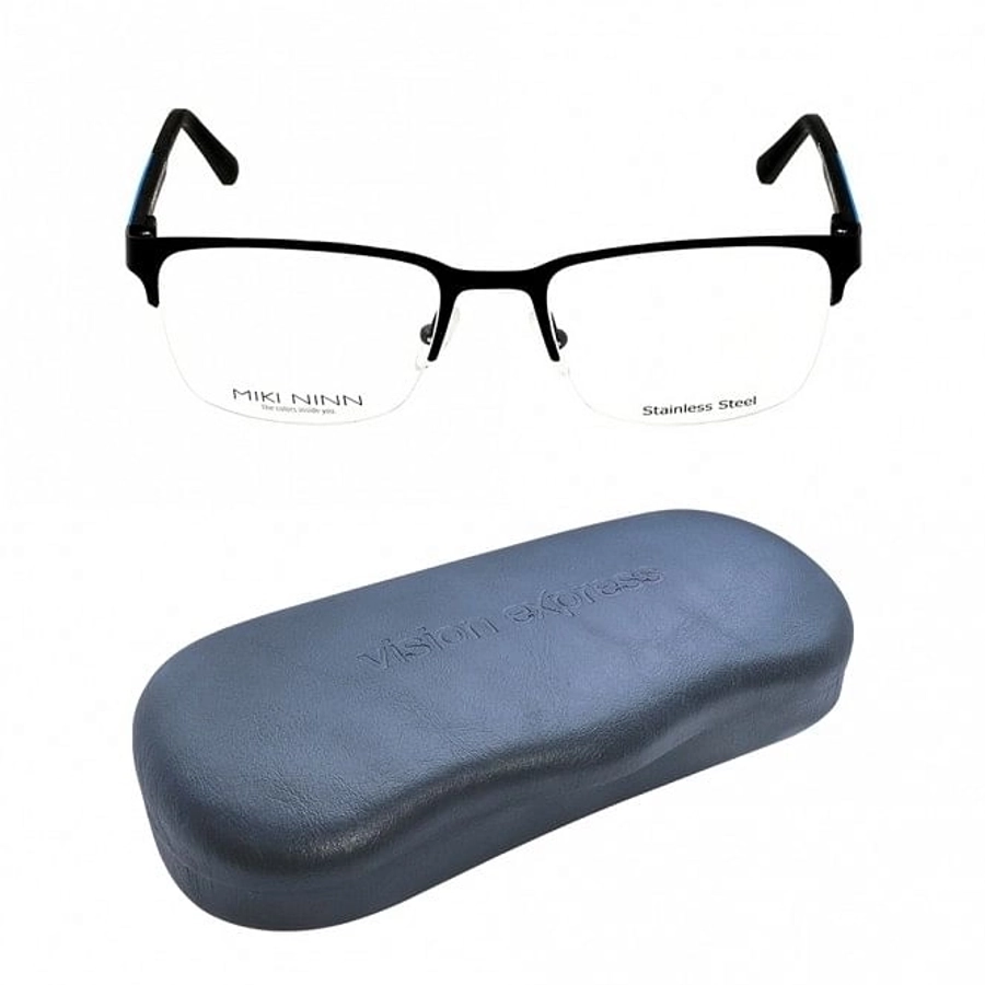 Half Rim Stainless Steel Rectangle Black Medium Miki Ninn MNHM18 Eyeglasses