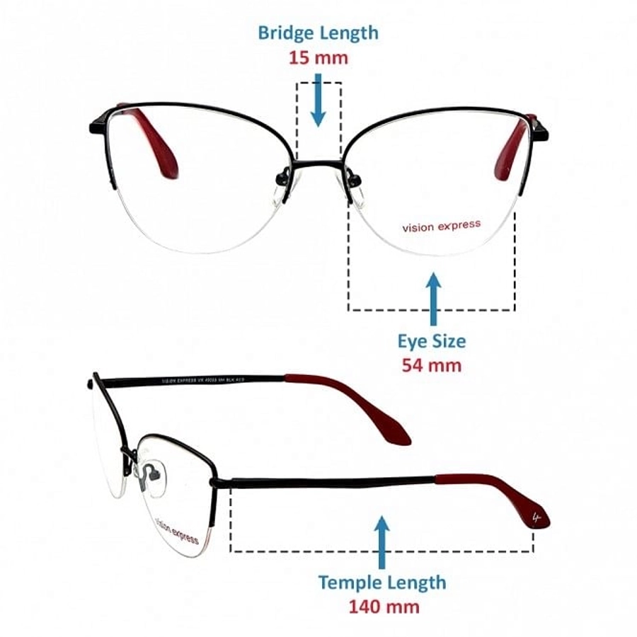 Half Rim Metal Cat Eye Black Medium Vision Express 49083 Eyeglasses