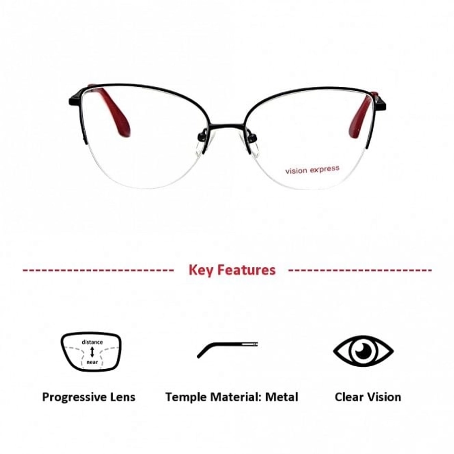 Half Rim Metal Cat Eye Black Medium Vision Express 49083 Eyeglasses