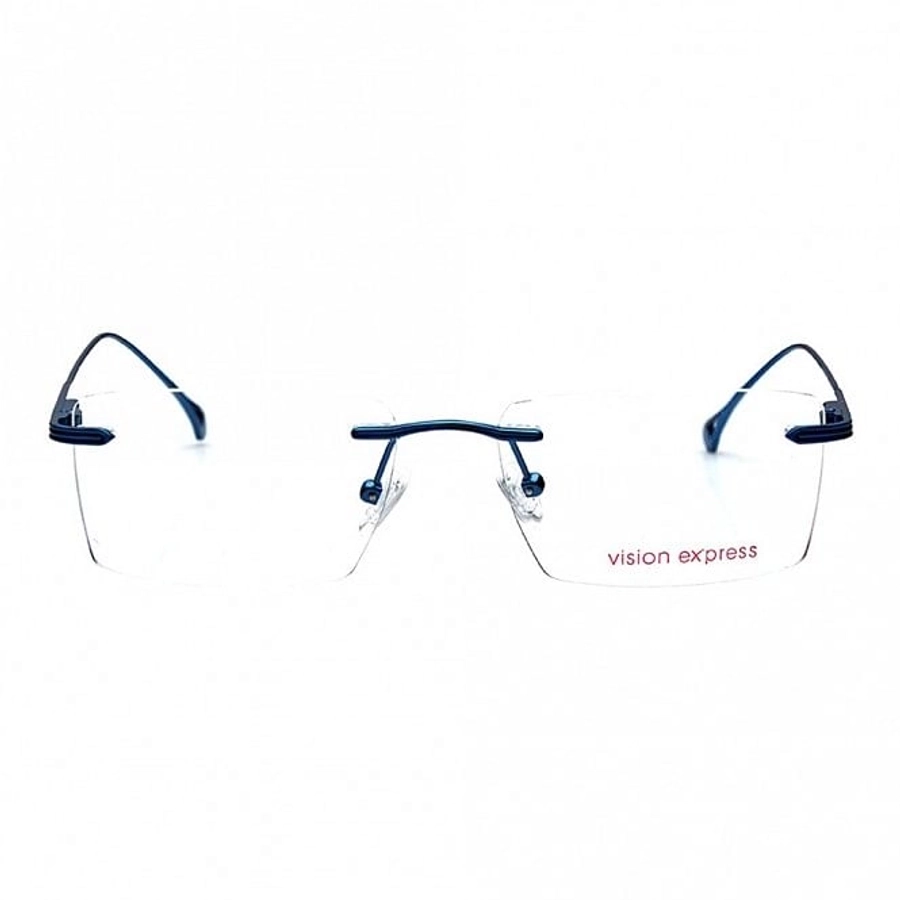 Rimless Metal Rectangle Blue Medium Vision Express 12043 Eyeglasses