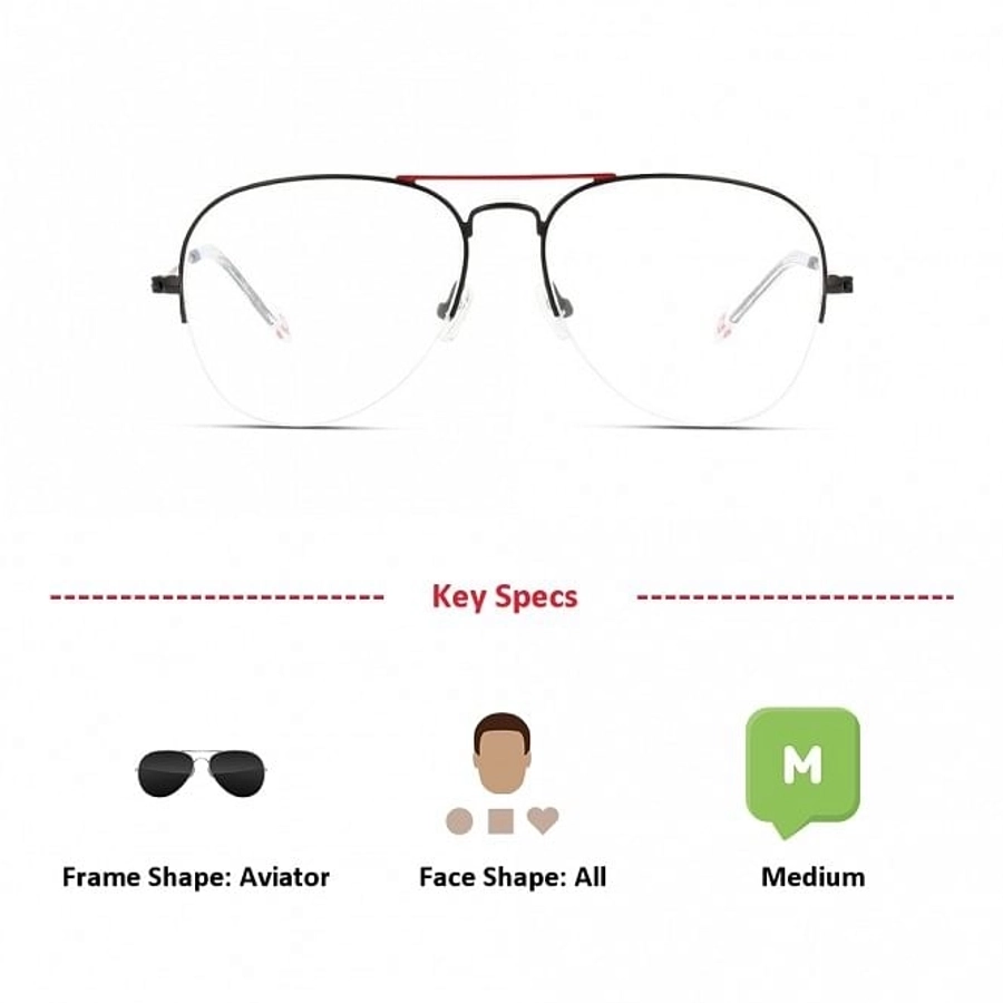 Half Rim Stainless Steel Aviator Black Medium In Style ISJM04 Eyeglasses