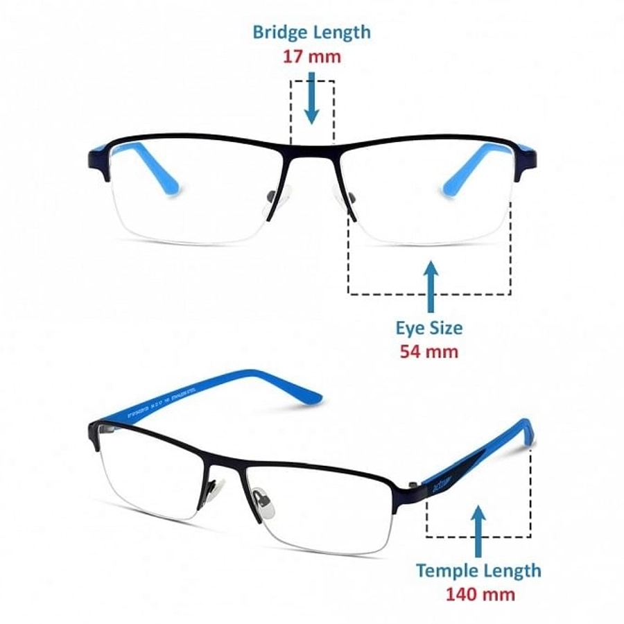 Half Rim Stainless Steel Rectangle Blue Medium Activ ACHM02 Eyeglasses