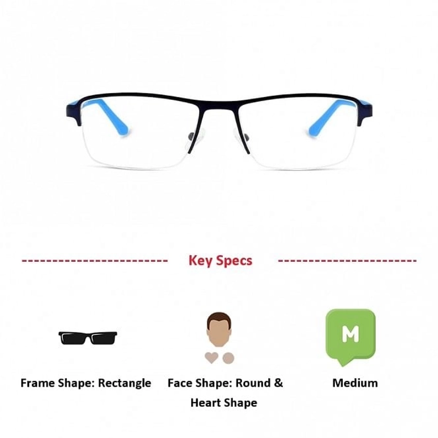 Half Rim Stainless Steel Rectangle Blue Medium Activ ACHM02 Eyeglasses