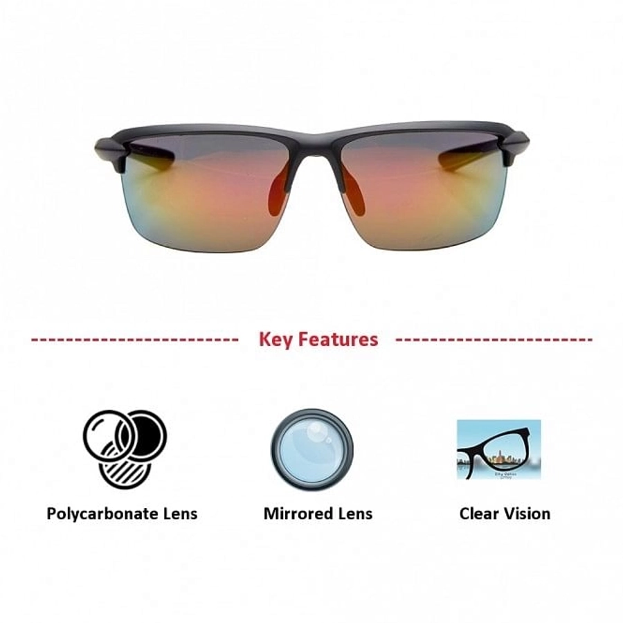 Rectangle Red Mirror Polycarbonate Half Rim Medium Vision Express 81134 Sunglasses