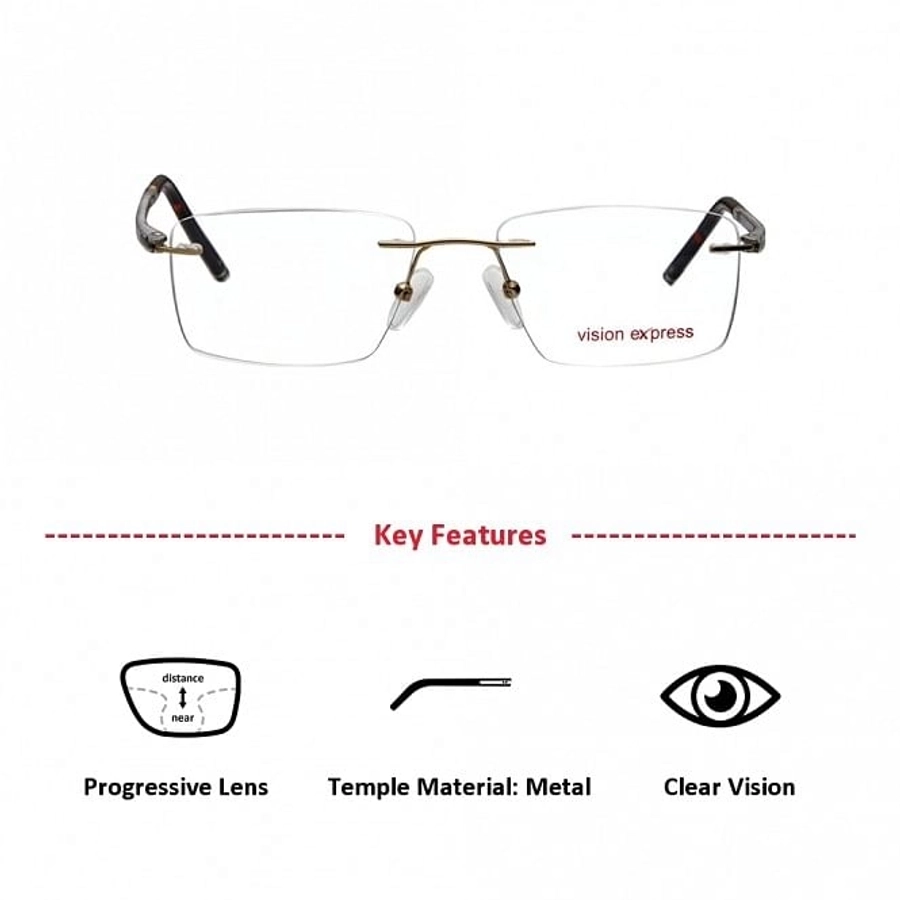 Rimless Metal Rectangle Gold Medium Vision Express 12051 Eyeglasses