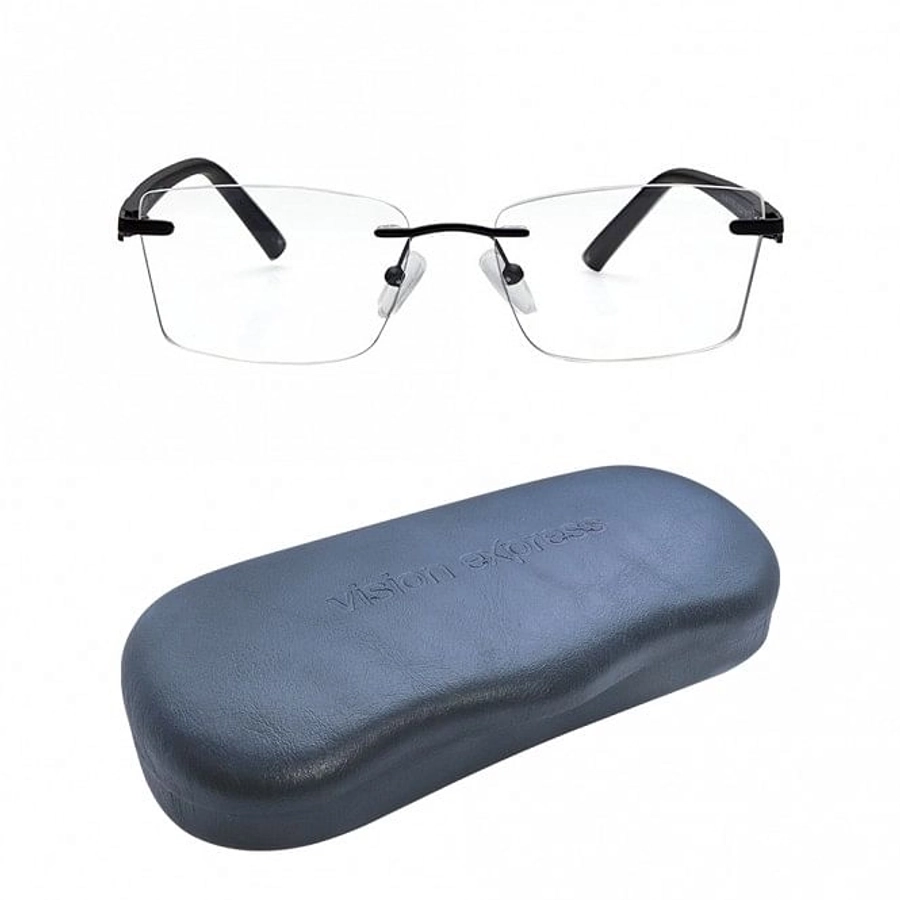 Rimless Metal Rectangle Black Medium Vision Express 29483 Eyeglasses
