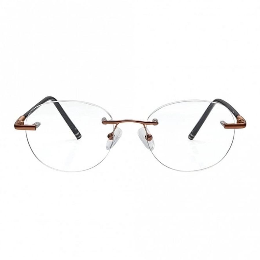Rimless Metal Rectangle Brown Medium Vision Express 12053 Eyeglasses