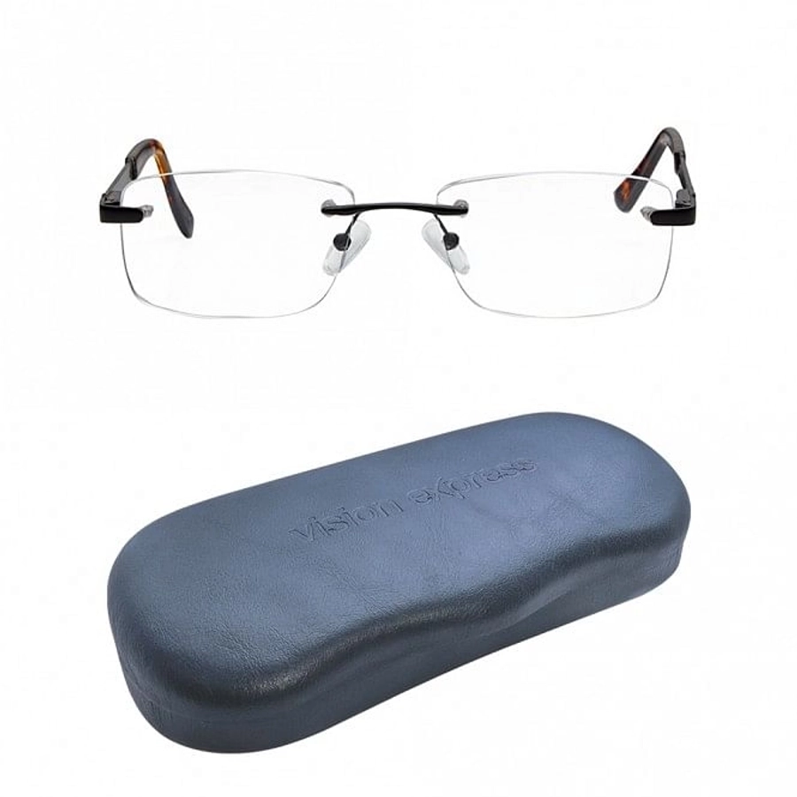 Rimless Metal Rectangle Black Medium Vision Express 29484 Eyeglasses