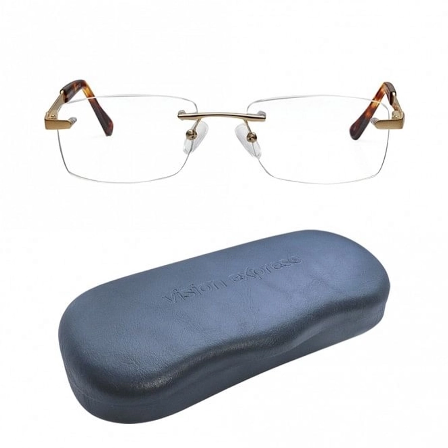 Rimless Metal Rectangle Gold Medium Vision Express 29484 Eyeglasses