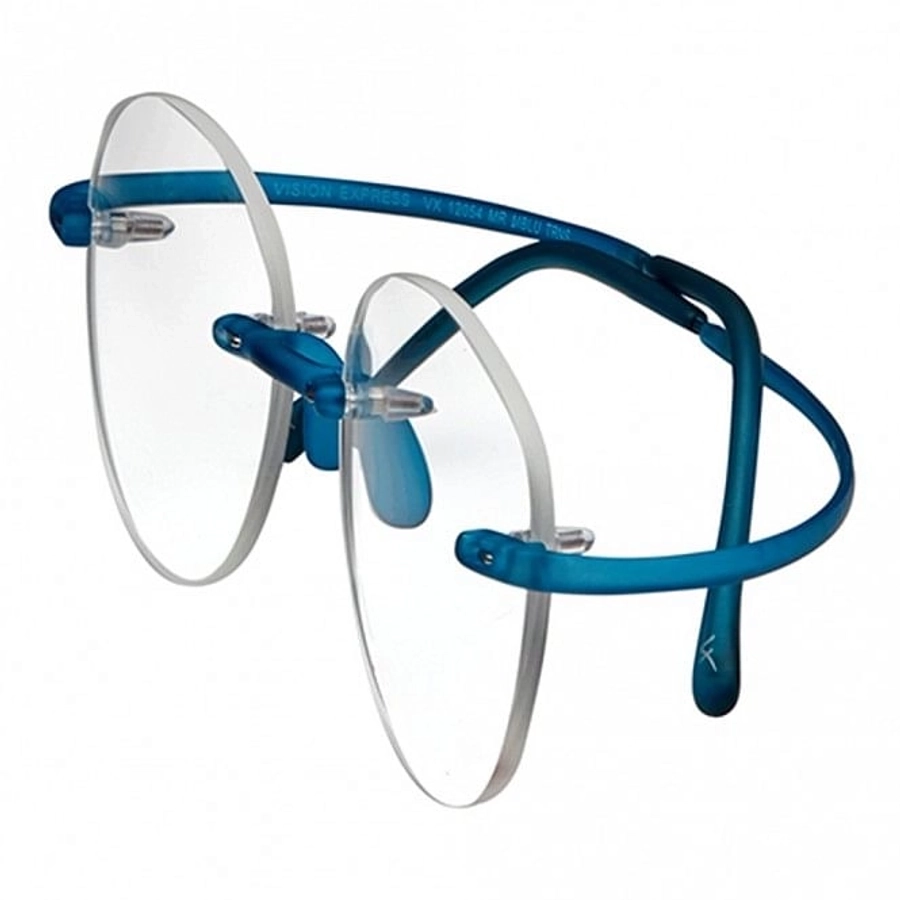 Rimless Metal Round Blue Medium Vision Express 12054 Eyeglasses