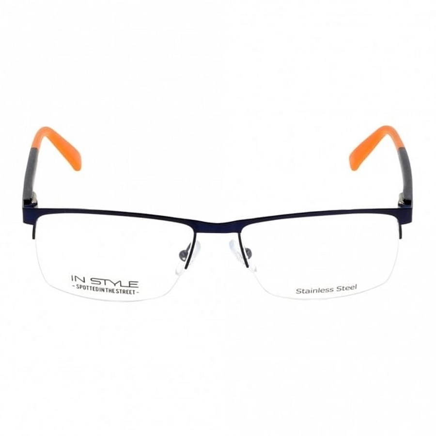 Half Rim Stainless Steel Rectangle Blue Medium In Style ISFM21 Eyeglasses