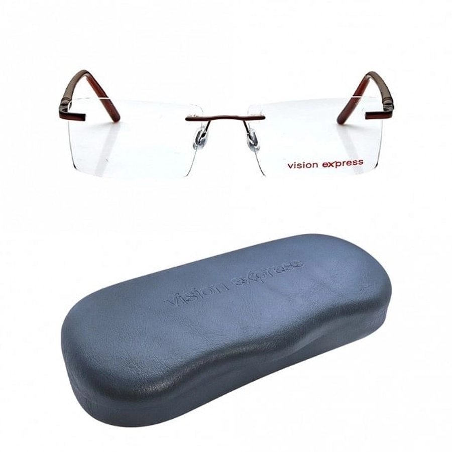 Rimless Metal Rectangle Brown Medium Vision Express 12074 Eyeglasses
