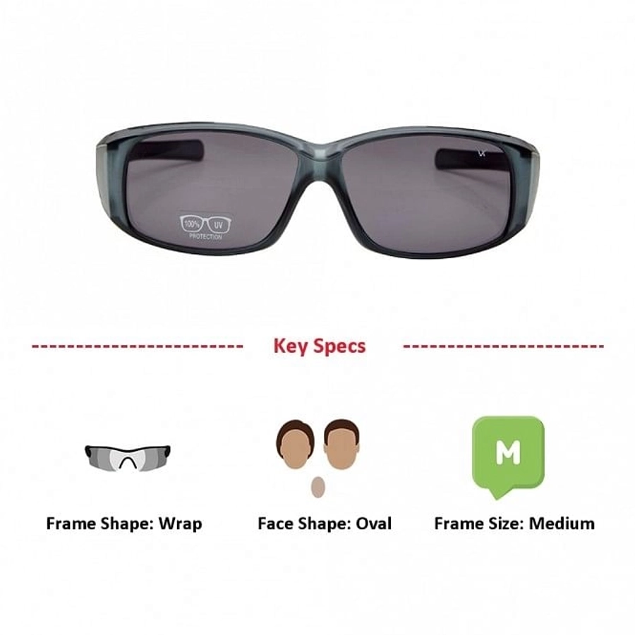 Wrap Grey Polycarbonate Full Rim Medium Vision Express 81188 Sunglasses