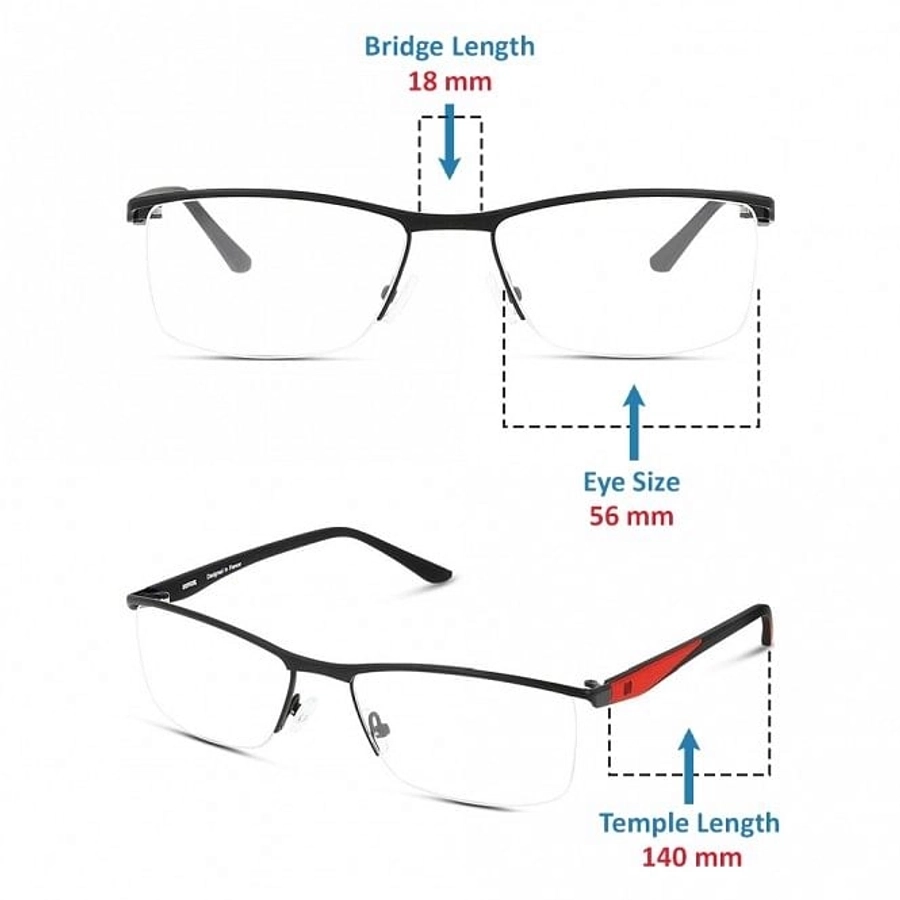 Half Rim Metal Rectangle Black Large Unofficial UNOM0086 Eyeglasses