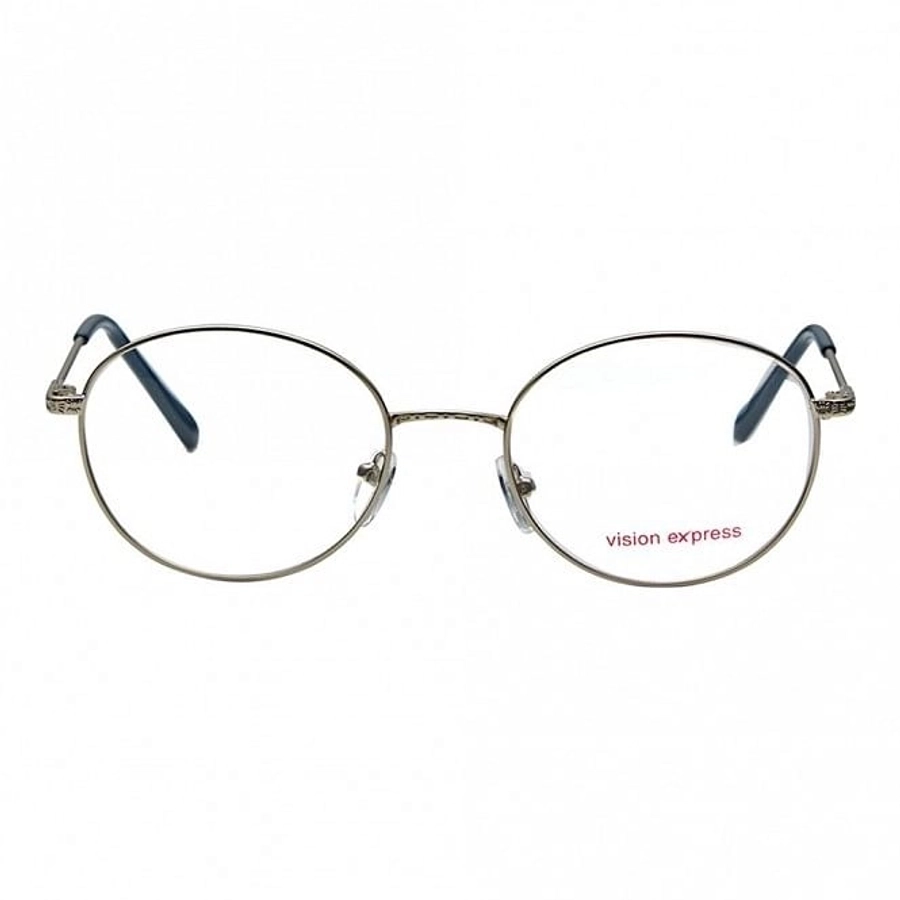 Blue Shield (Zero Power) Computer Glasses : Full Rim Round Silver Metal Medium 12042