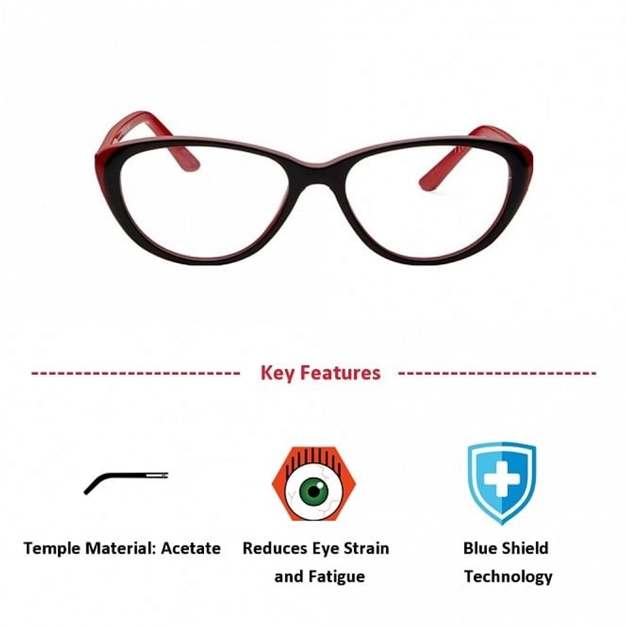 Blue Shield (Zero Power) Computer Glasses : Full Rim Cat Eye Black Polycarbonate Medium 49051B