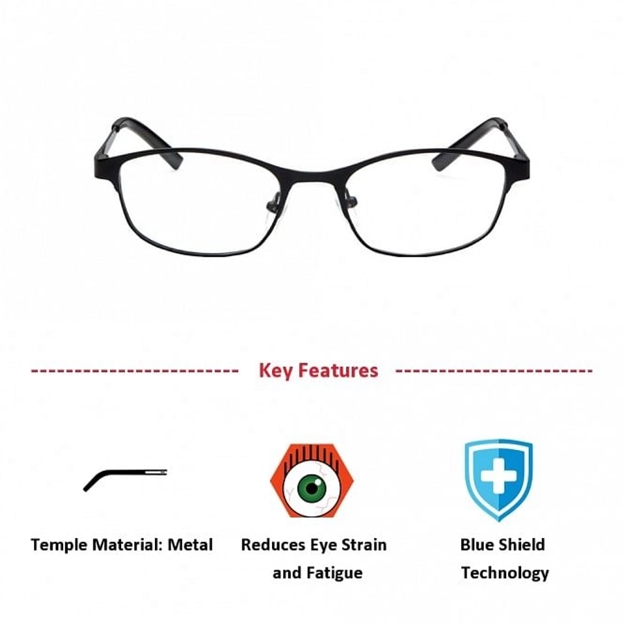 Blue Shield (Zero Power) Computer Glasses : Full Rim Oval Black Metal Small 48944B