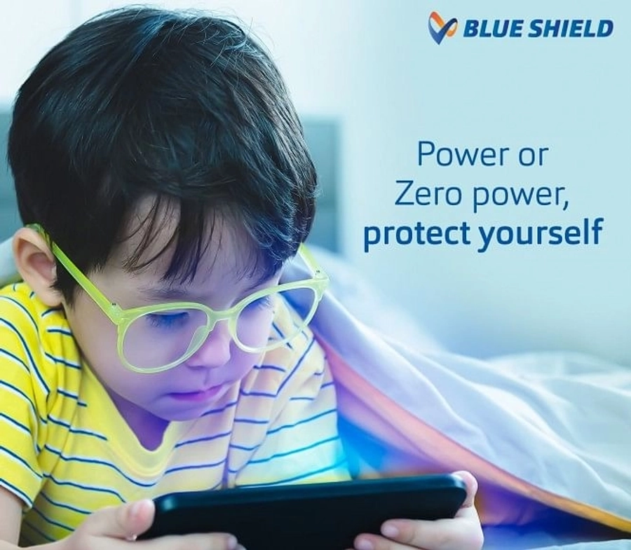 Blue Shield (Zero Power) Kids Computer Glasses: Rectangle Blue Acetate Large 61401AF