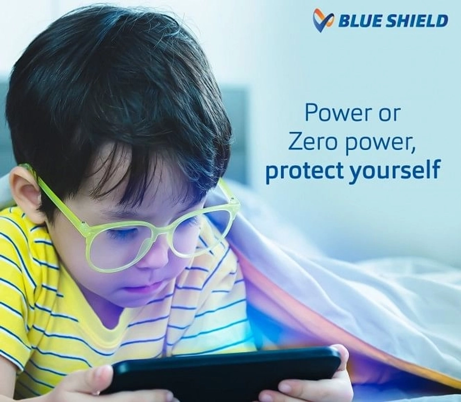 Blue Shield (Zero Power) Kids Computer Glasses: Round Blue Acetate Small 61411AF