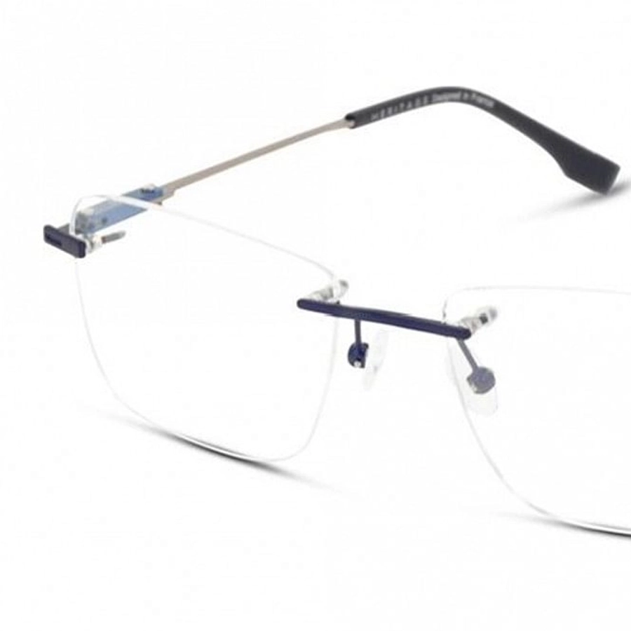 Rimless Stainless steel Rectangle Blue Male Large Heritage HEOM0064 Eyeglasses