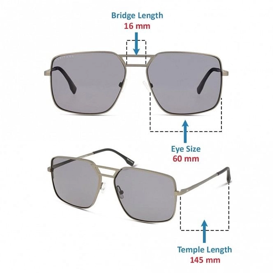 Rectangle Polarised Lens Grey Metal Full Rim  Large Heritage HESM5004P Sunglasses
