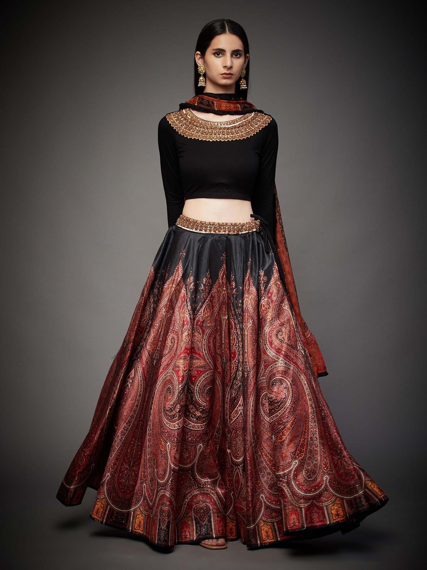 Black Ruby Red Pankh Jamawar Zardozi Hand Embroidered Lehenga Set