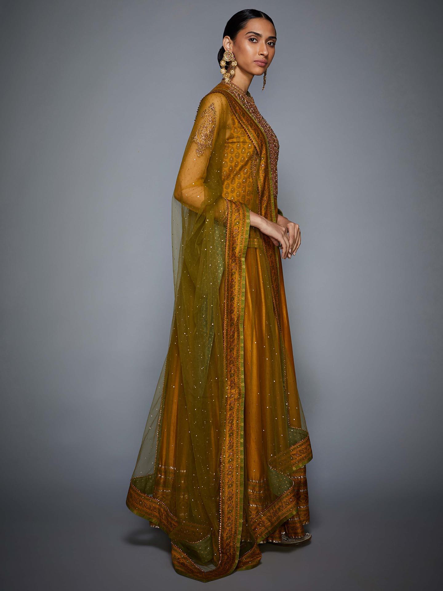 Mustard & Olive Green Kalash Gota Embroidered Ensemble