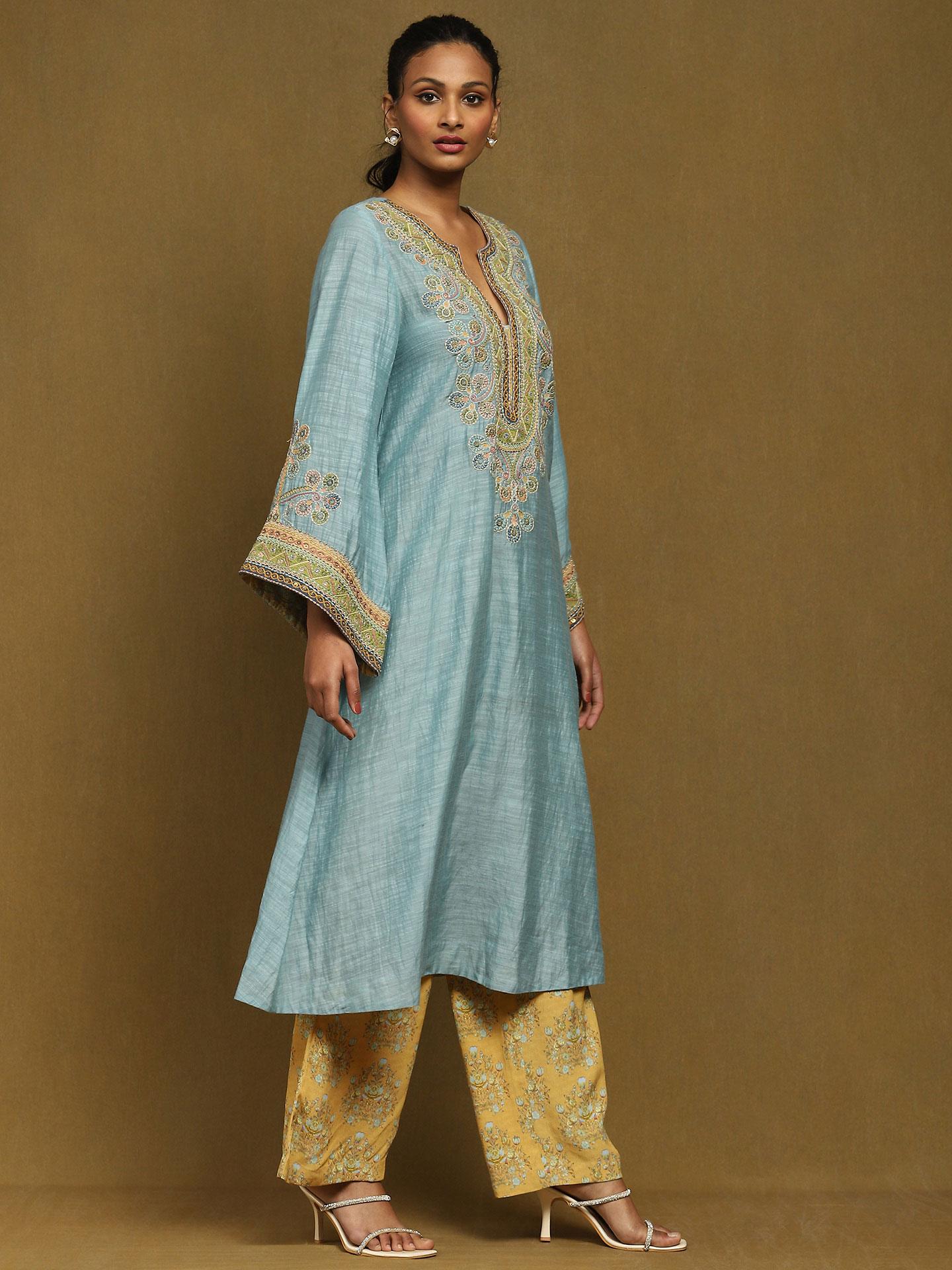 Zuari Supima Cotton Blue Kurta Set