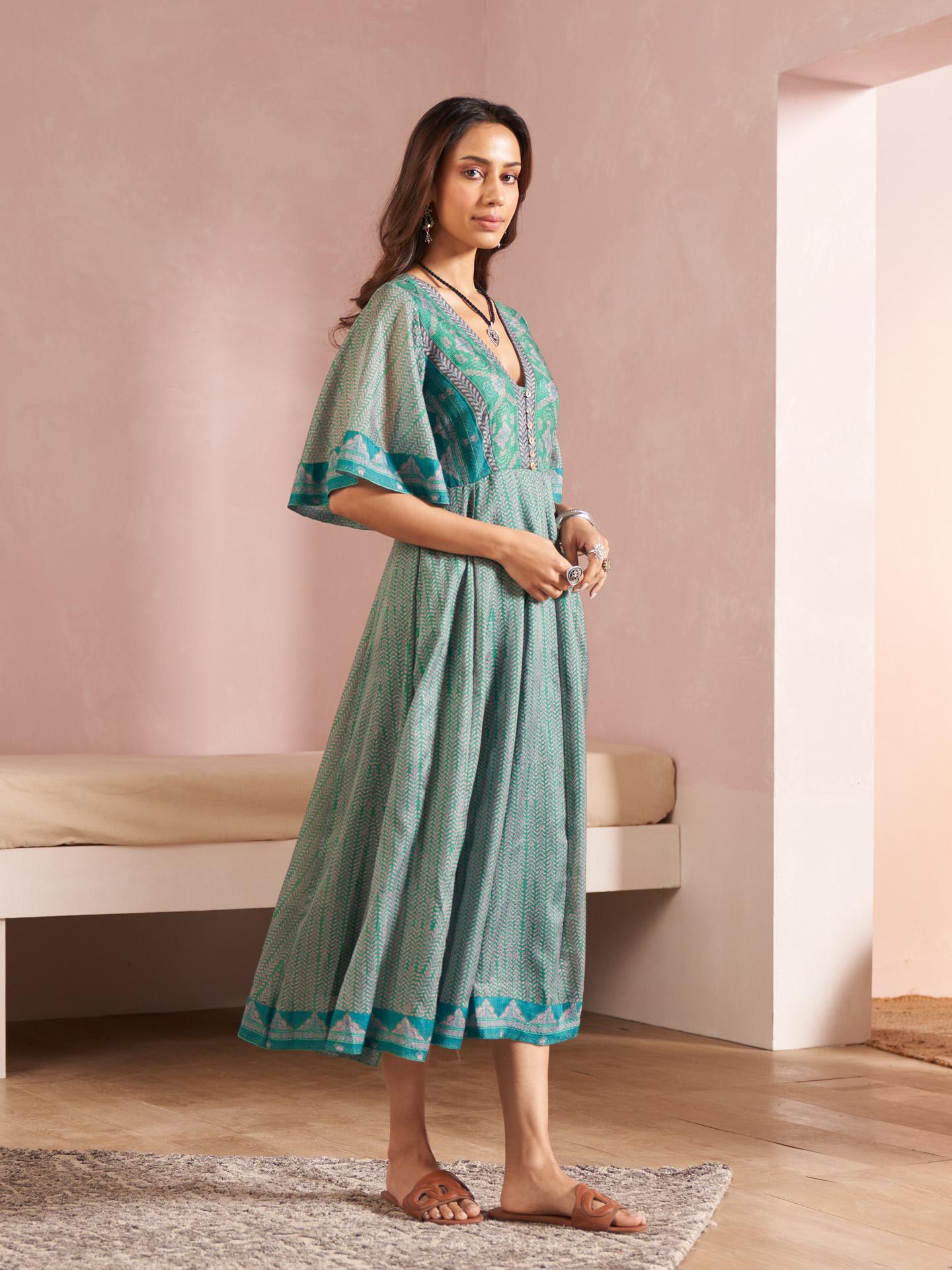 Green Jharna Long Dress