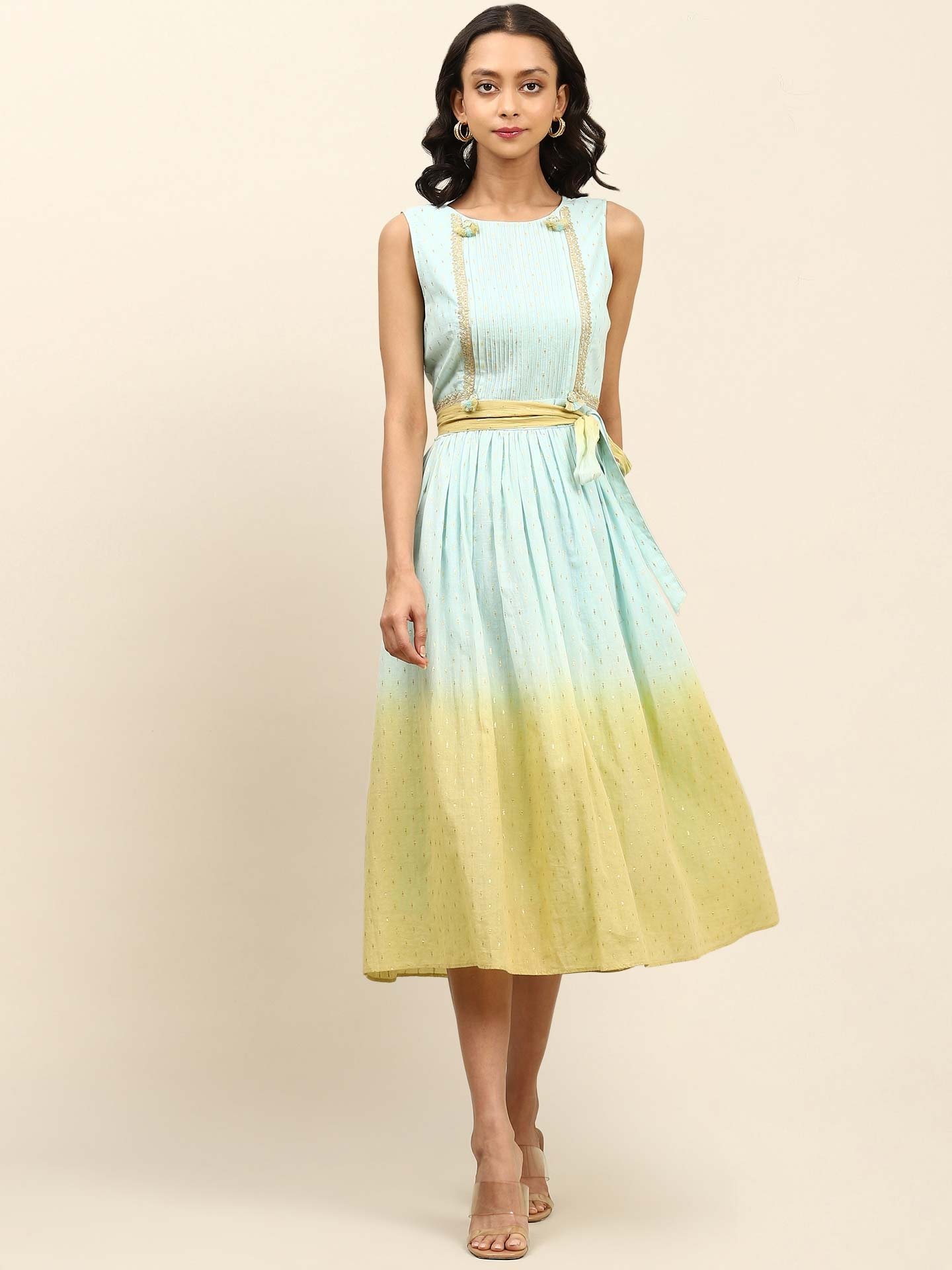 Turquoise Ombre Solid Long Dress