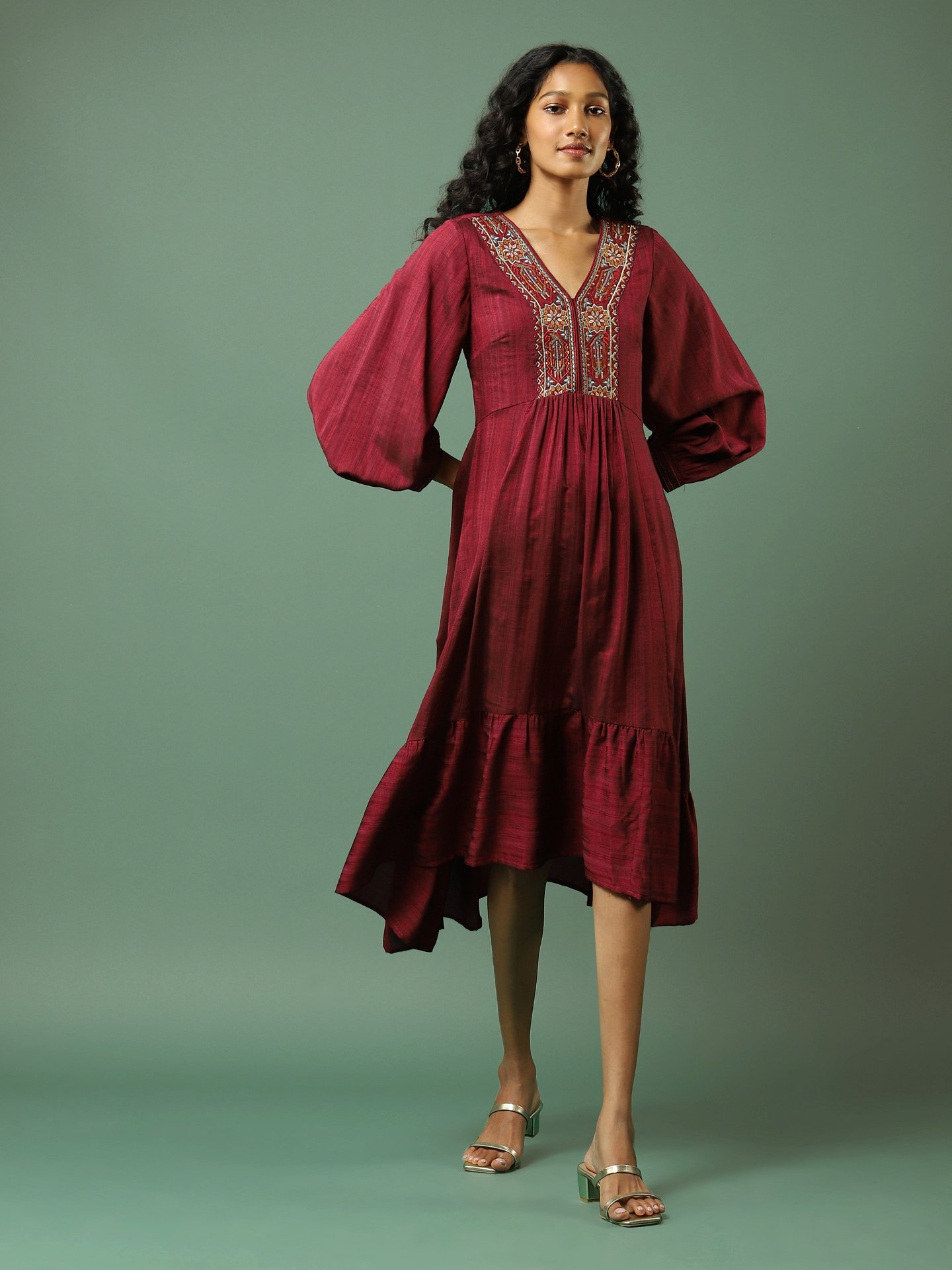 Red Ludo Silk Long Dress