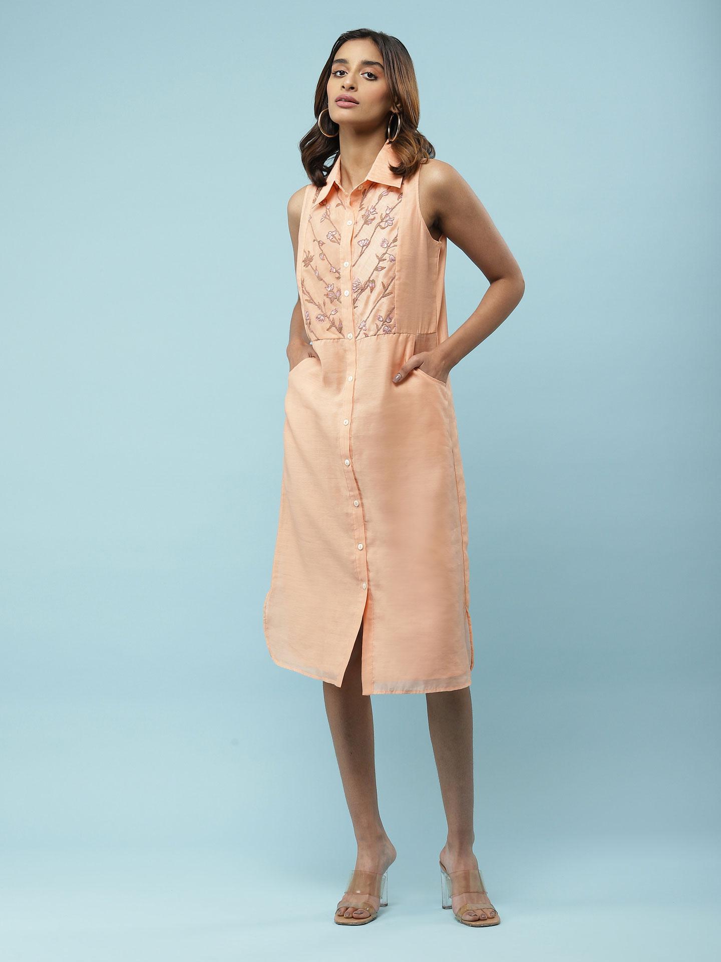 Coral Utopia Solid Long Dress