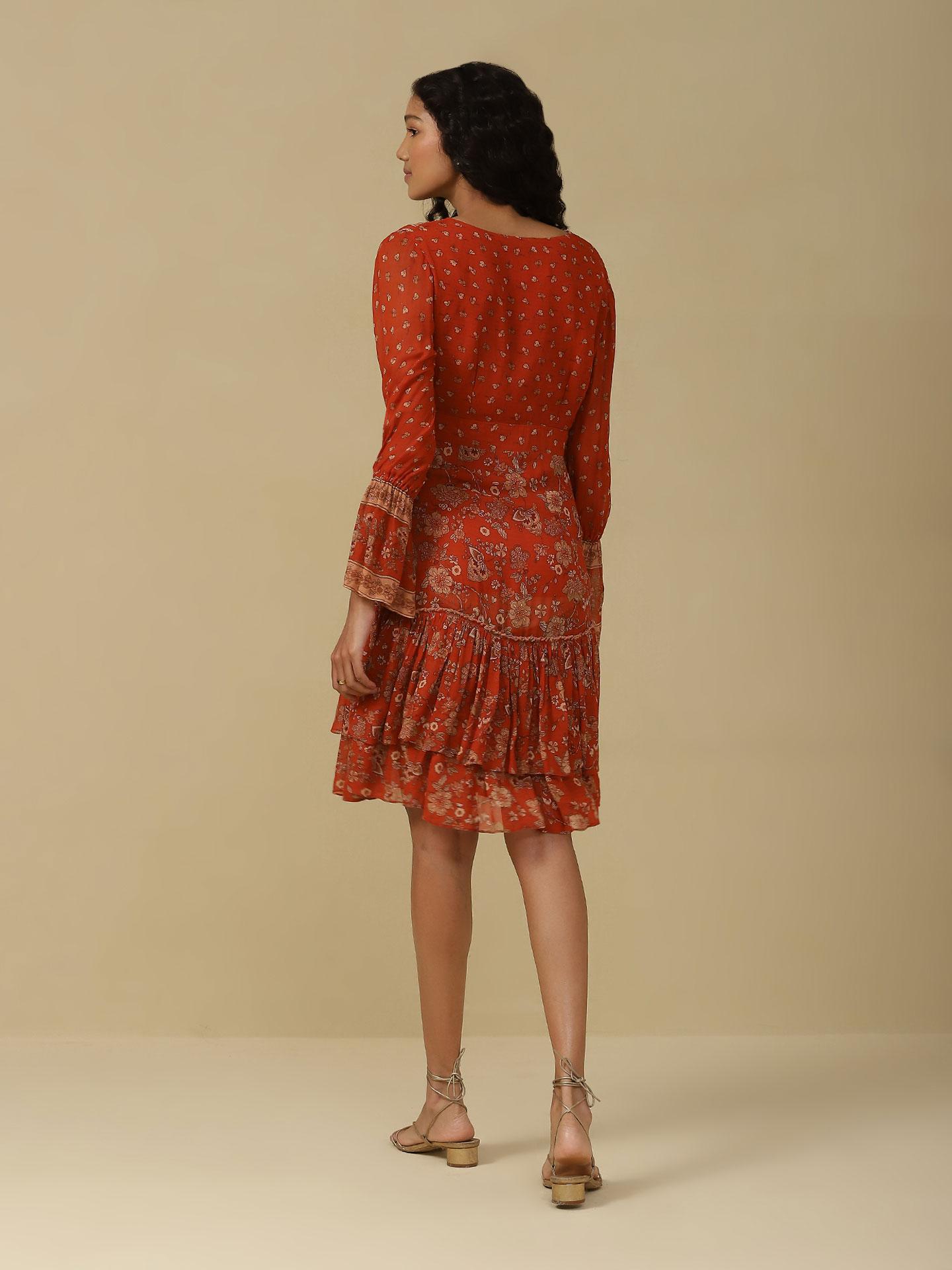 RUST VARNIKA – BLOOM TWIRL DRESS
